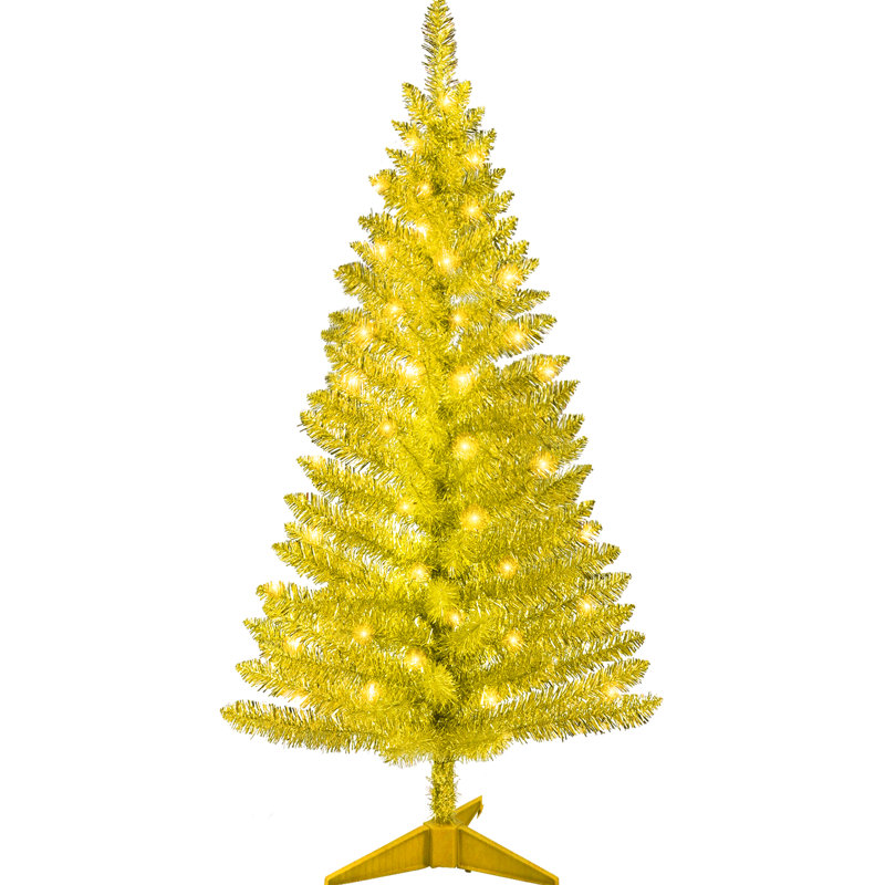 Arbre de Noël doré de 4 pi avec 50 lumières et 122 pointes pour table de salle à manger artificielle