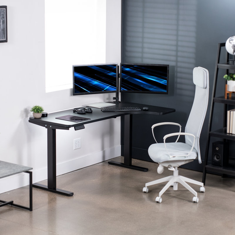Bureau de coin debout électrique noir double moteur 58 "x 35" VIVO, DESK-Kit-E2RB