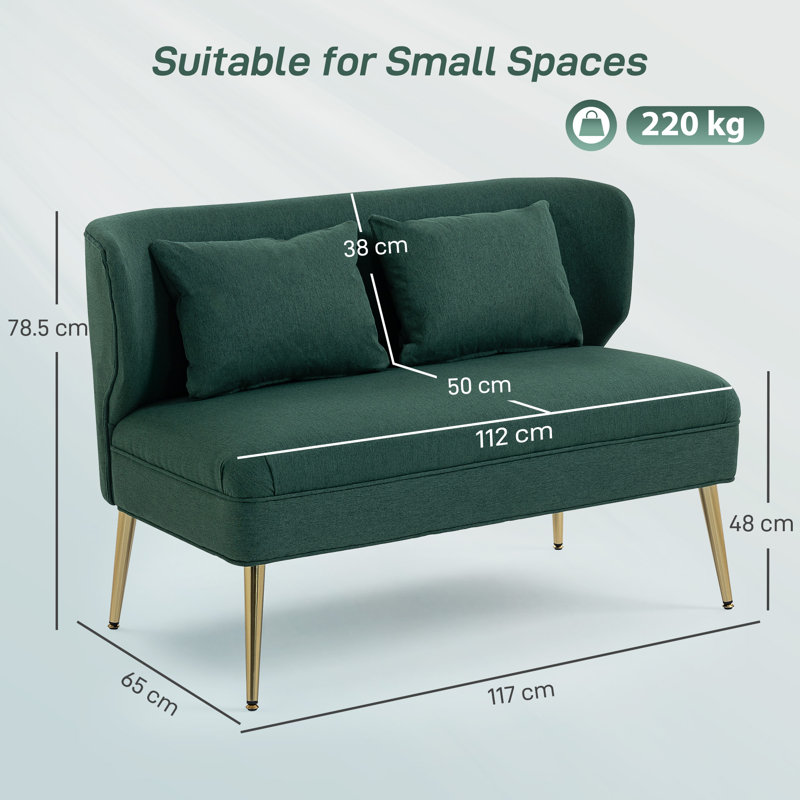 2 Seater Linen Loveseat, Dark Green