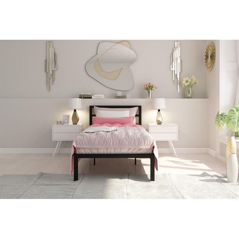 Lit plateforme en métal Besime, Simple, Noir