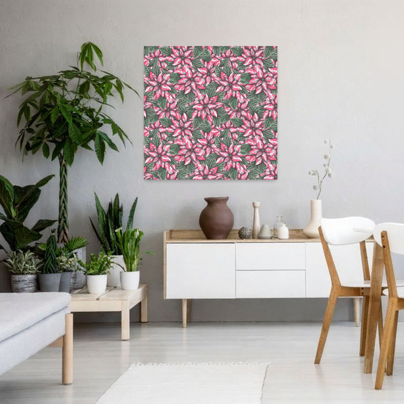 Art contemporain, art floral rétro poinsettia, H 36 po x l 36 po