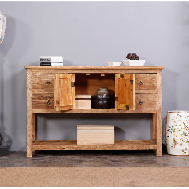 Console rustique en bois récupéré avec tiroirs et armoire