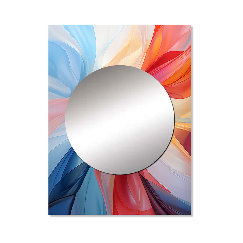Banco bleu, rouge, fractale spirale II - miroir mural, Turbines, 40 po x 30 po