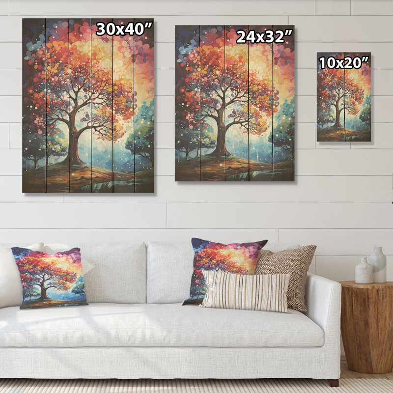 Chêne, arc-en-ciel de couleurs - Art chêne sur bois de pin naturel, H 40 po x l 30 po