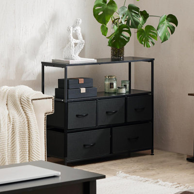 Commode à 5 tiroirs l 39,4 po Esma, rangement en tissu, commode pour chambre avec meuble télé