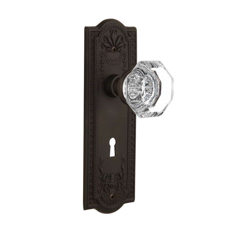 Plaque Meadows avec trou de serrure décoratif et bouton de porte Waldorf, Bronze frotté à l'huile, 2 3/4 po
