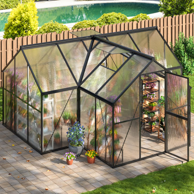 12 ft. W x 12 ft. D Greenhouse for Outdoors,with Quick Setup Structure and Roof Vent, Black