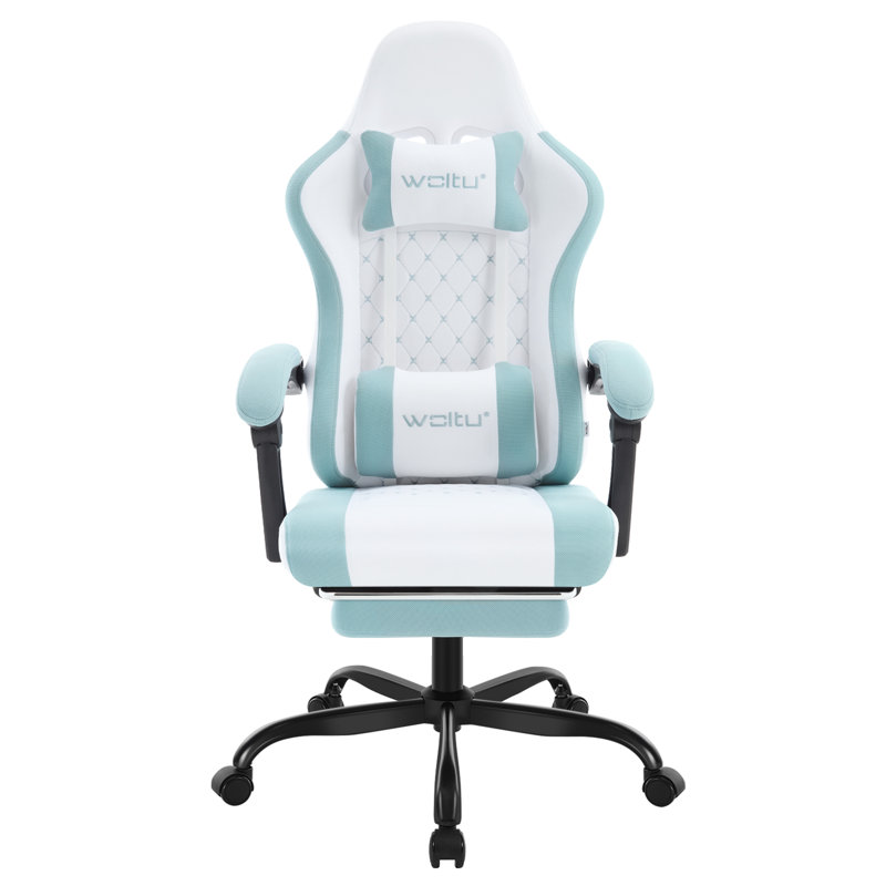 Gaming Chair With Pocket Spring Cushion, Massage Ergonomic Office Chair, Wide Padded Swivel Computer Chair With Massage Lumbar Pillow Footrest, 150kg Load, Mesh Fabric