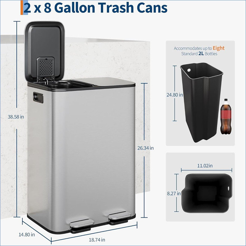 Stainless Steel Step On Kitchen Rubbish Bin, Silver