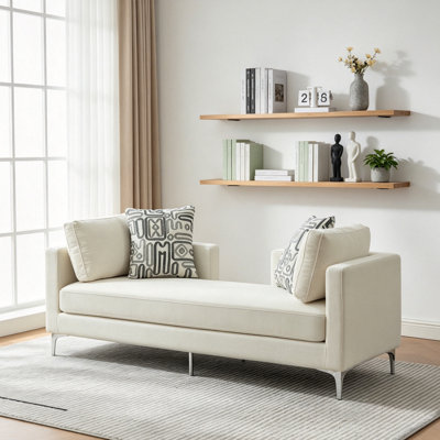 Banquette 77,5 po avec méridienne rembourrée en chenille et canapé-lit avec pieds en métal et 4 coussins décoratifs