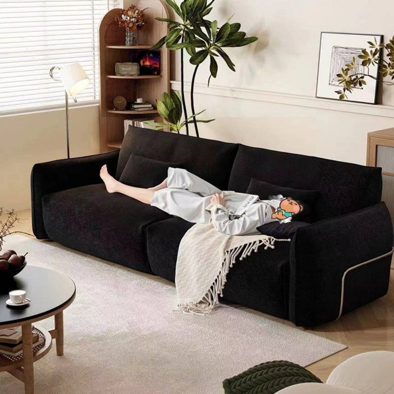 High-back Retro Chenille Black Couch