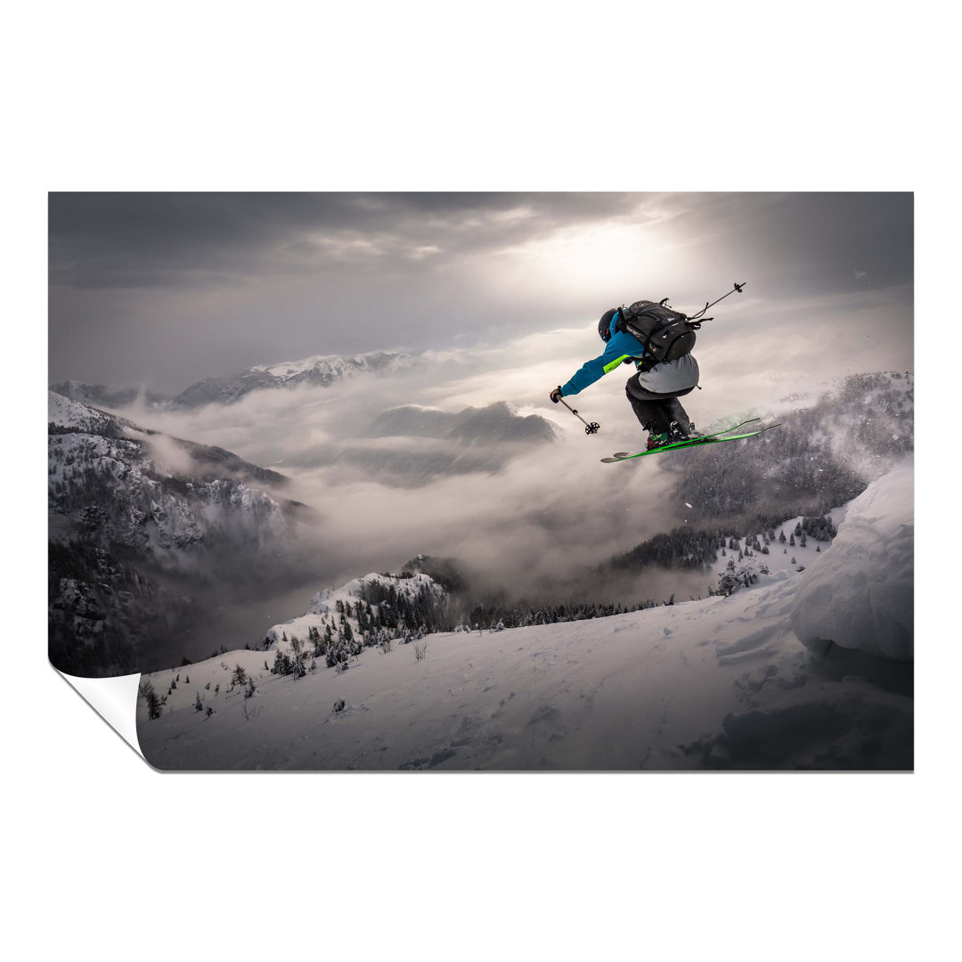 Highland Dunes Fine Art Prints Winter Ski Jump Drop From A Mountain Artistic Unframed Poster, Pictures For Home Walls, Bedroom, Living Room & Bathroom