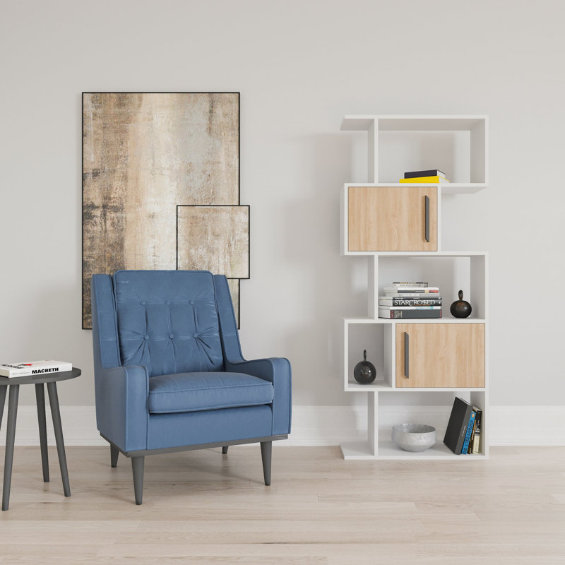 172.7cm H Baptistin Geometric Bookcase, White/Oak