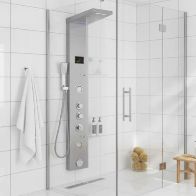 Tour de panneau de douche de luxe en acier inoxydable avec écran à DEL Zm8041 - Argent