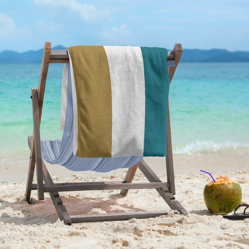 Cotton Blend Beach Towel, Light Gold/Blue