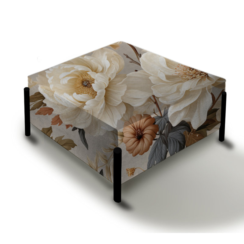 Grand repose-pieds carré beige avec pivoines élégantes et neutres Beige