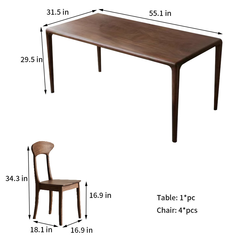 Black Walnut Dining Table And Chairs 4 - Person Walnut Solid Wood Solid Wood Top Four Leg Dining Set