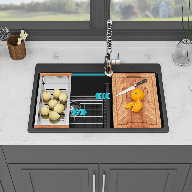 Évier de cuisine en quartz, évier de cuisine encastré en granite à double cuve (60/40)