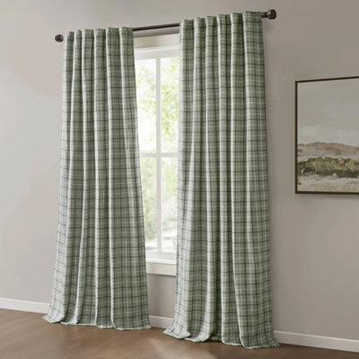 Anaheim Green Woven Plaid Room Darkening Thermal Fleece Lined Single 50x108" Curtain Panel