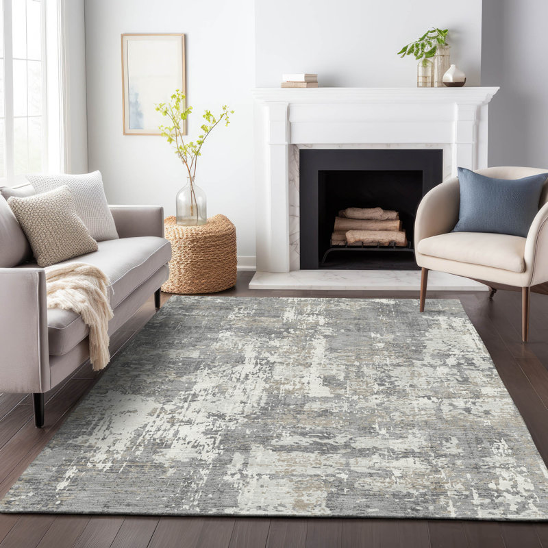 Tapis intérieur / extérieur gris lavable à la machine 2 pi 6 po x 3 pi 10 po ACN1008 Chayden, Rectangulaire 3 pi x 5 pi