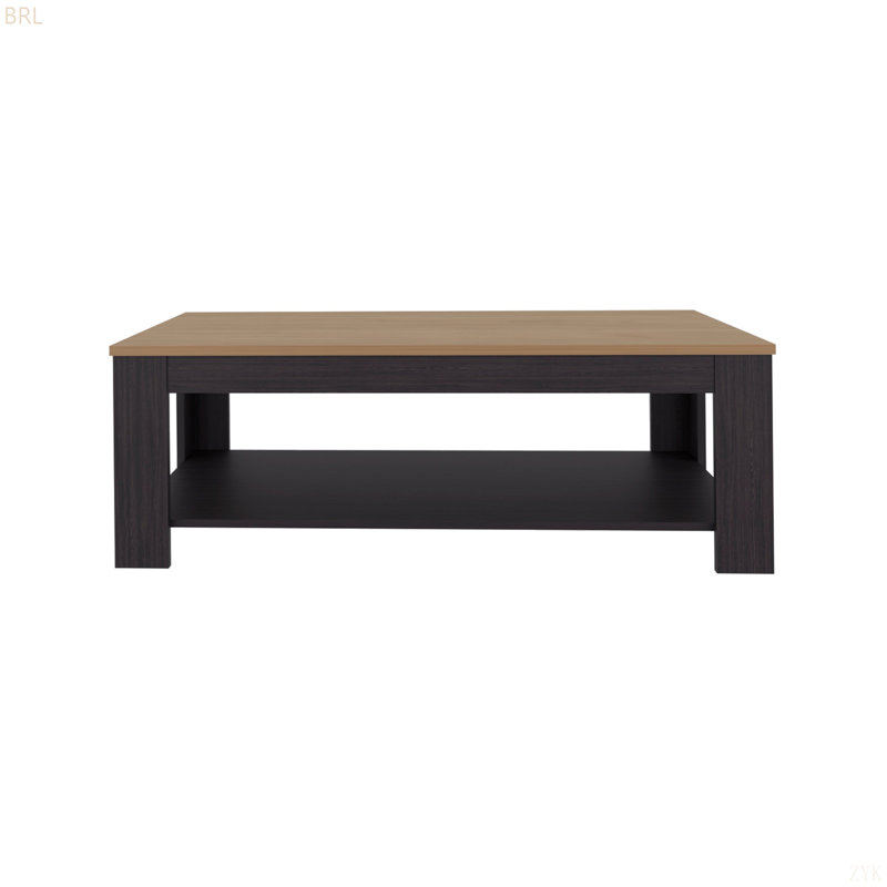Table basse rectangulaire en wengé et chêne naturel avec tablette inférieure