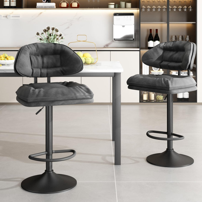 Set of 2 Ergonomic Swivel Bar Stools , Black