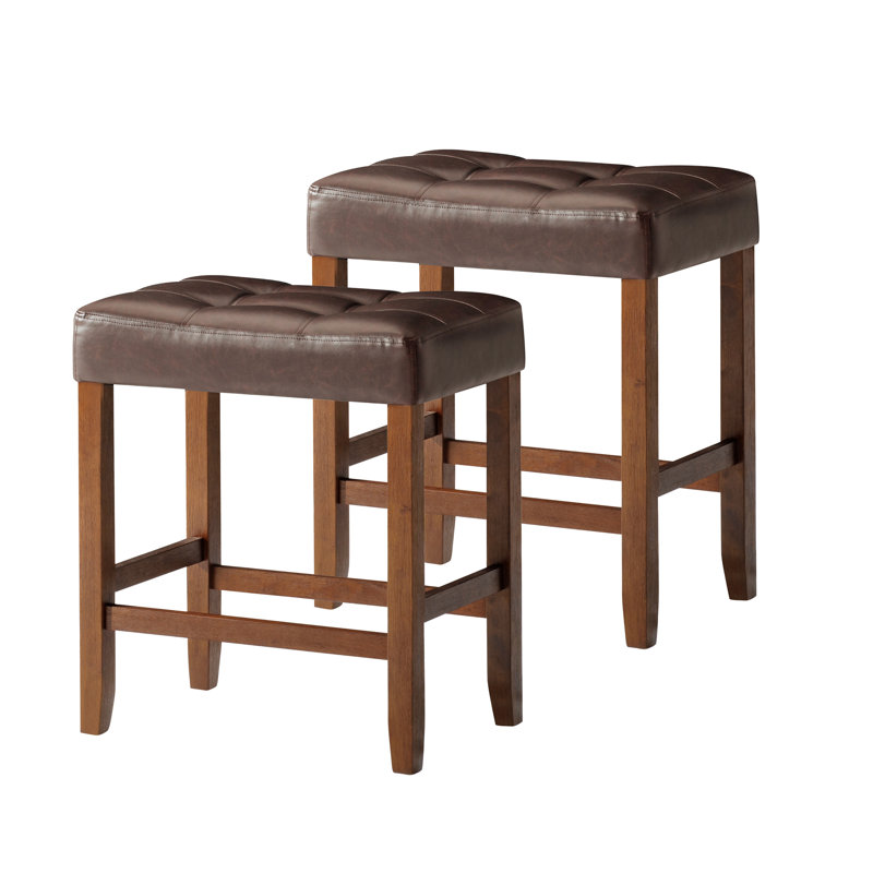 Crosston Upholstered Counter Stool with Solid Wood Frame, Brown Leather/Walnut Frame, Counter Stool (26” Seat Height)