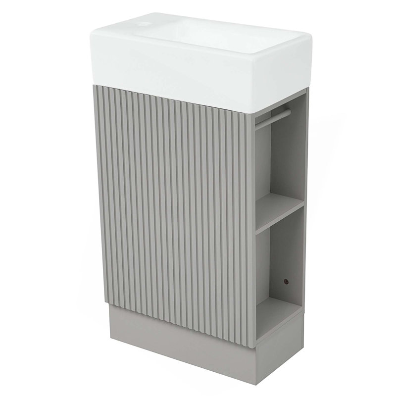 Meuble-lavabo 18,6 po avec lavabo, meuble-lavabo avec tablette à deux niveaux, orienté vers la gauche ou vers la droite, Gris