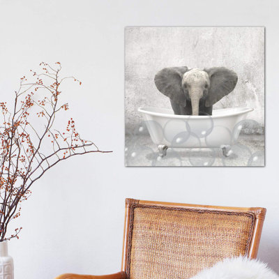 Baby Elephant Bath 1 Piece Wrapped Canvas Wall Art