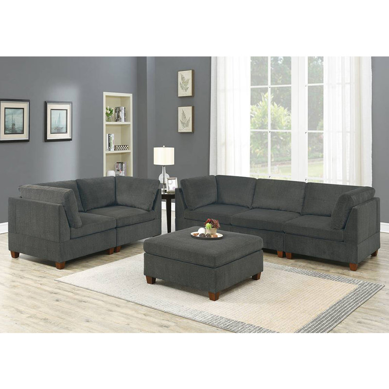6 Piece Chenille Modular Sofa Set, Gray