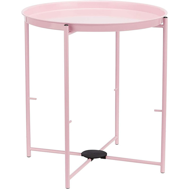 Dusty Pink Round Side Table With Storage Basket, 17.7"