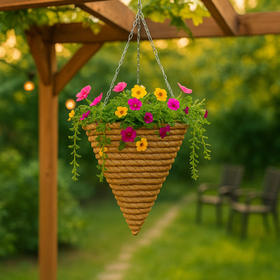 Green Blade Rope Cone Hanging Basket - 30cm - Outdoor Garden Planter Camdenton