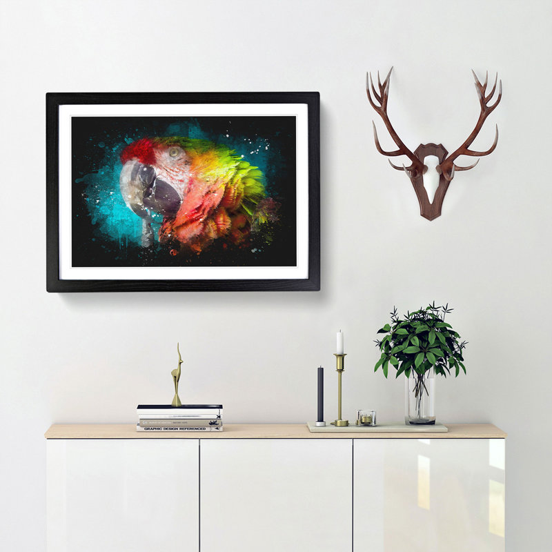 Rainbow Macaw Parrot - Picture Frame Graphic Art, 45cm H x 63cm W x 2cm D, Black Framed