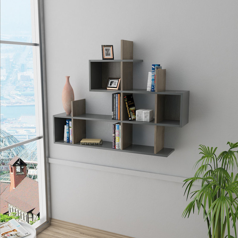 Tablette murale moderne - anthracite et noyer, 50,8 x 39,0 x 8,7 pouces | 100% panneau de particules enduit de mélamine, épaisseur: 0,7 pouce | Nombreuses tablettes, solution de rangement murale et élégante pour les espaces contemporains
