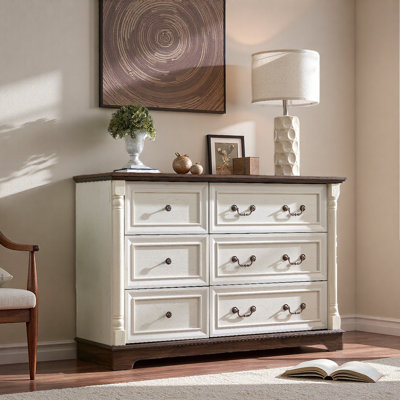 Commode à 6 tiroirs de style campagnard avec rangement 47,24 po