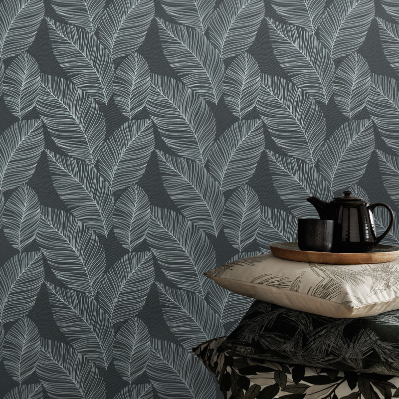 Paineville 10.05m x 53cm Textured Matte Paste the Wall Wallpaper Roll, Black/Silver