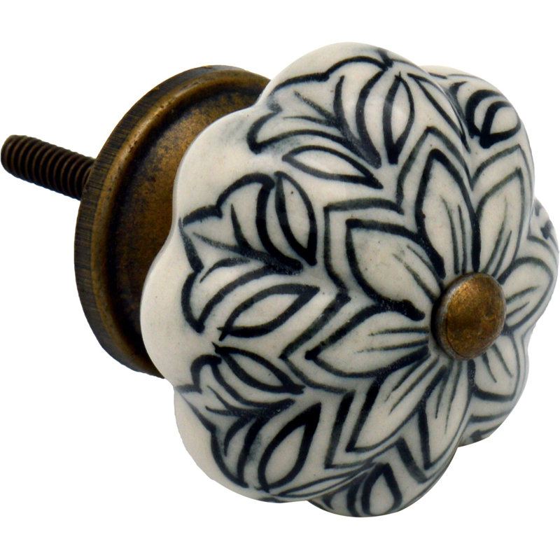 Nicola Spring - Floral Ceramic Cabinet Knob, Black
