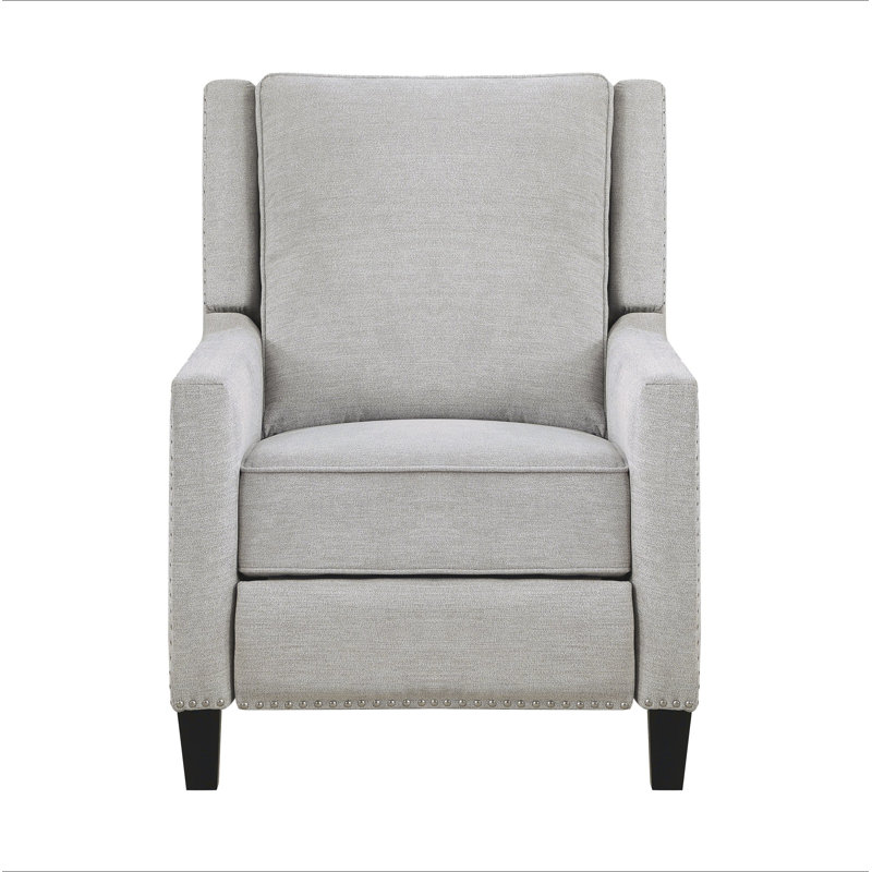 Modern Home Furniture Reclining Chair 1Pc Sand-Color Textured Fabric Upholstered Nailhead Trim Solid Wood Frame Self-Reclining Motion Chair