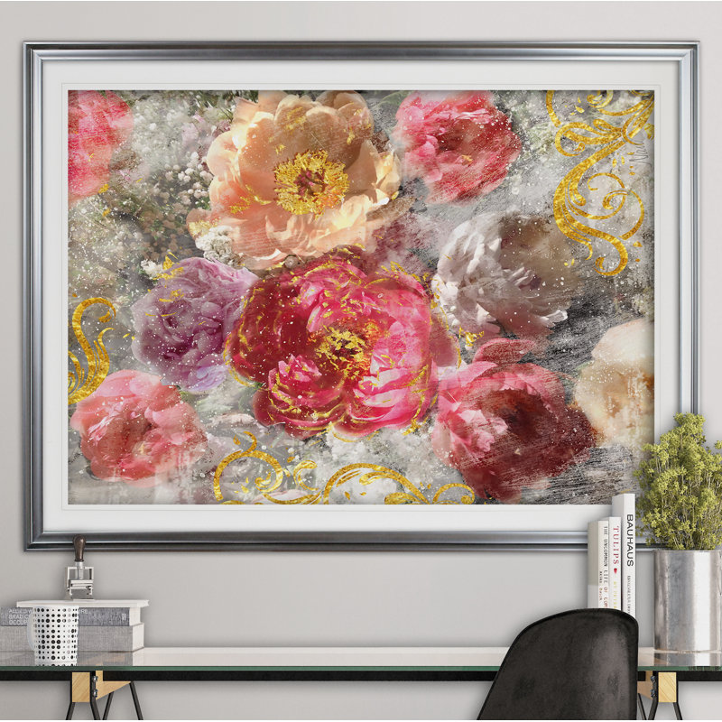 « roses le intemporel ii », reproduction de peinture à l’acrylique encadrée, H 28 po x l 38 po x P 1,5 po, Argent