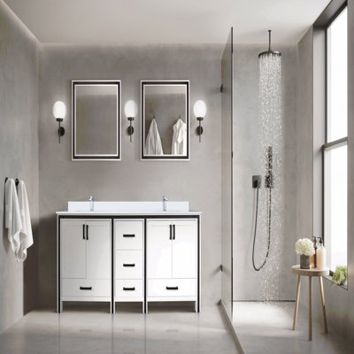 Ensemble de meuble-lavabo double 72 po x P 22 po avec comptoir en quartz blanc et robinet