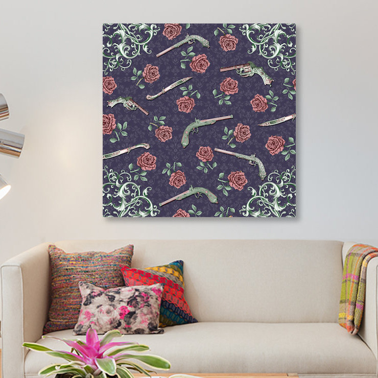 «Elegant Guns And Roses», impression sur toile, H 26 po x l 26 po x P 1,5 po, Toile tendue, Pas de tapis