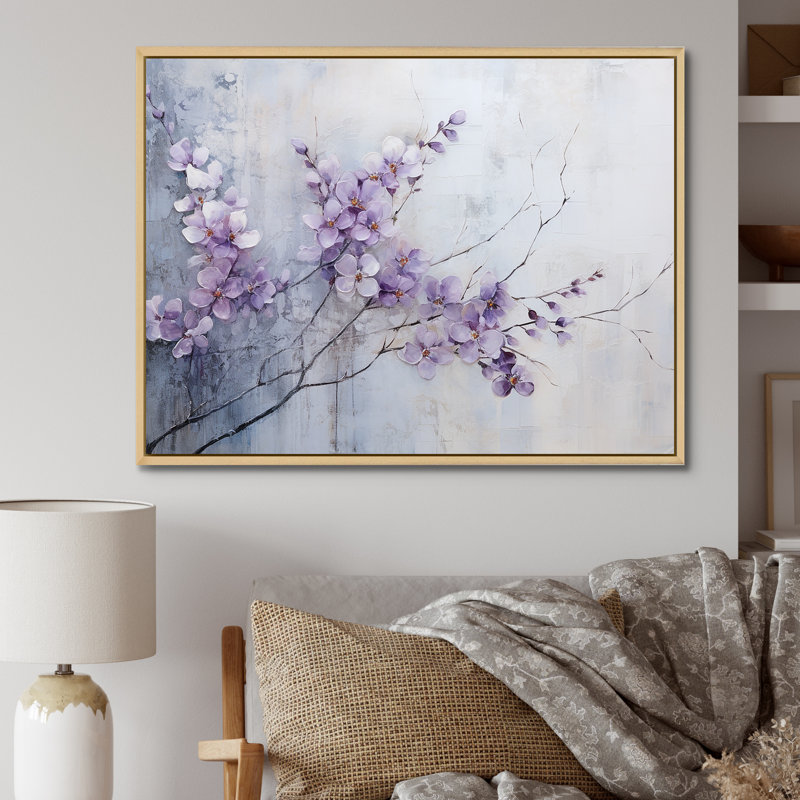 Art mural violet pour le salon, H 12 po x l 20 po x P 1 po, Cadre naturel flottant