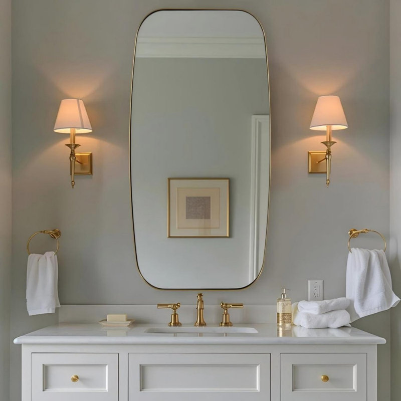 Modern Oblong Oval Bathroom Vanity Mirror | Stainless Steel Frame, Brushed Gold, 55" x 30" 