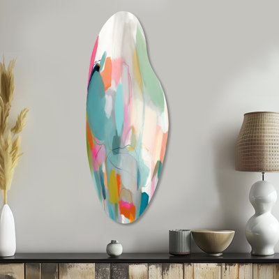 Sokhom Pink Blue Minimalims Fludity IV - Curved Abstract Minimalism Metal Wall Decor, Asymmetrical Metal Wall Sculpture Print