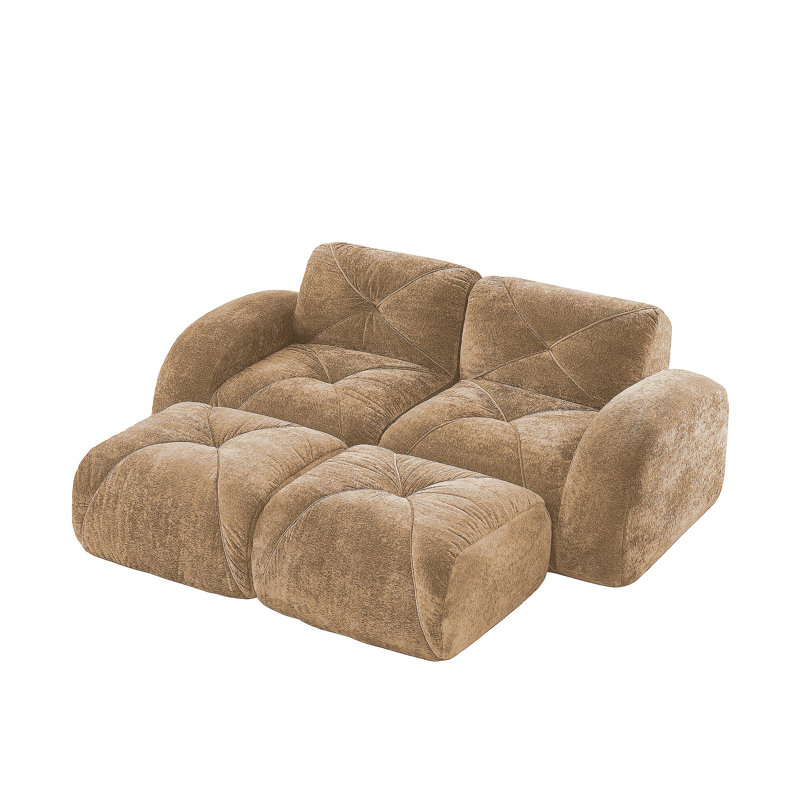 Canapé désossé en forme de U, tissu de velours doux, conception touffetée, éponge haute densité 32D, aucun assemblage requis, fond ergonomique, conception antidérapante, repose-pieds mobiles pour les chambres à coucher, chameau