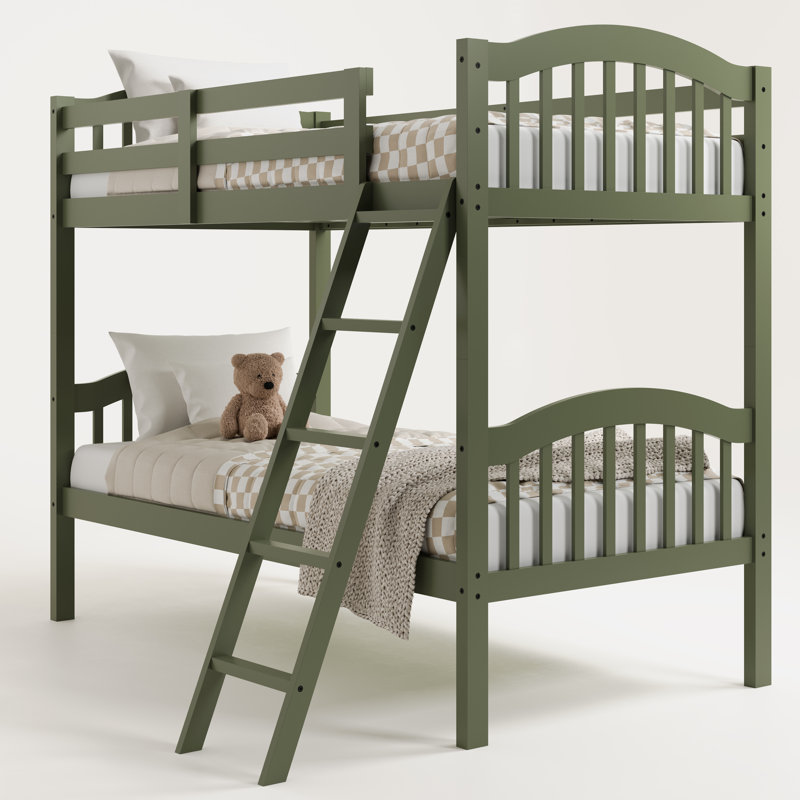 Olive Twin Over Twin Wood Bunk Bed with Drawers
