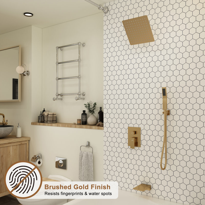Brushed Gold Multi-Head Rainfall Shower System with Handheld