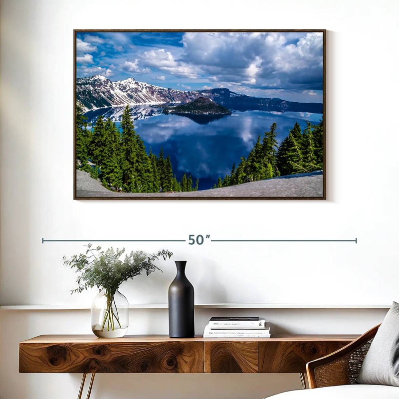 Point de vue du lac Crater, Cadre flottant noyer, 40 po x 27 po