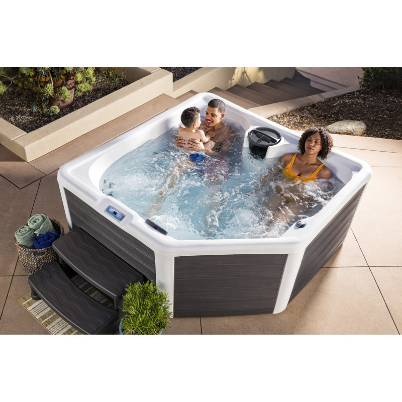 HydroLuxe 4-Person Arctic White and Charcoal Square Hot Tub