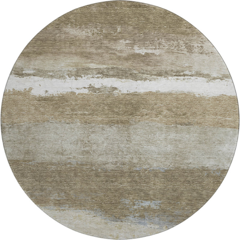 Premium Machine Washable Mayfield Striped Rug, 8' Round, Khaki